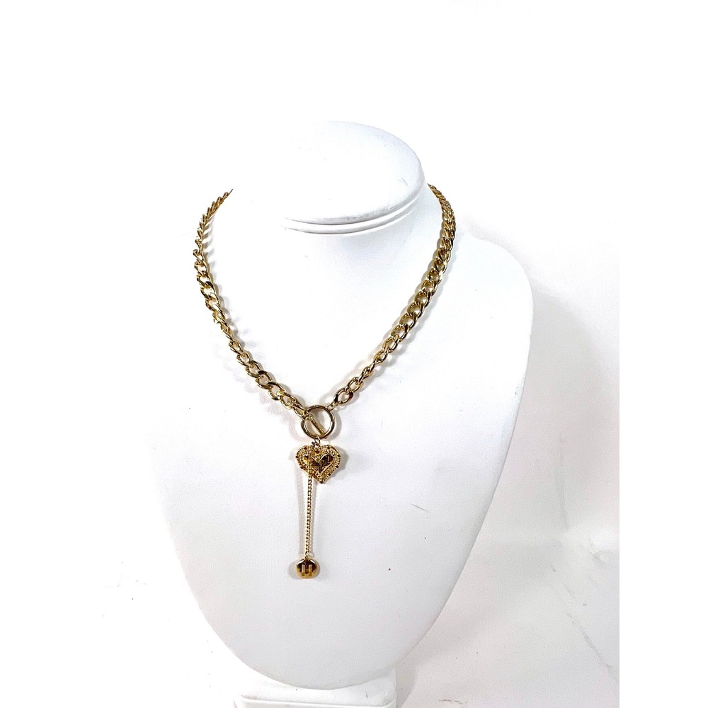 Fifth Avenue Collection Gold Tone Curb Chain Toggle Heart I Love You  Necklace